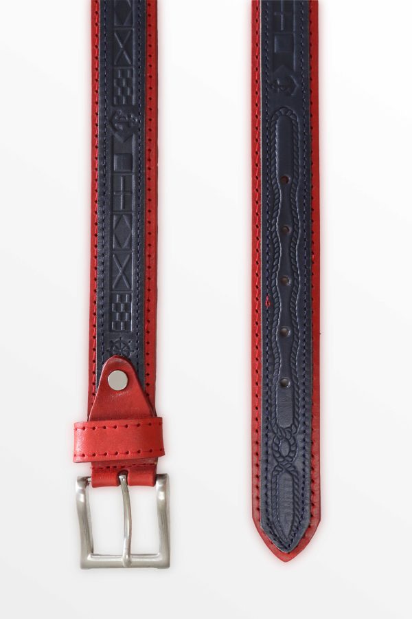 Cinturón de cuero grabado náutico bicolor sport