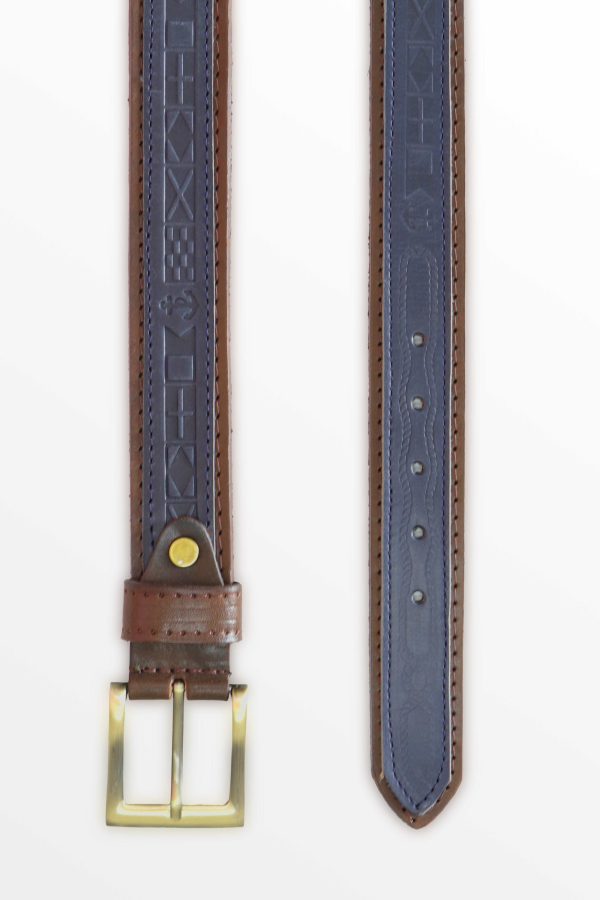 Cinturón de cuero grabado náutico bicolor sport