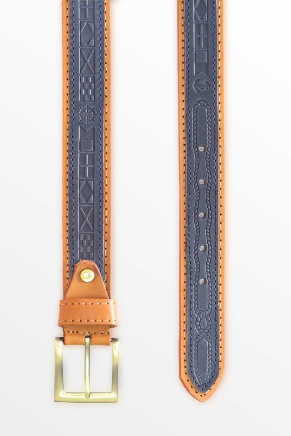 Cinturón de cuero grabado náutico bicolor sport