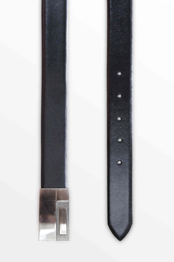 Cinturón reversible de cuero negro para hombre con hebilla chapón