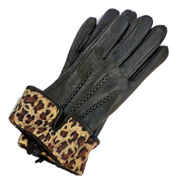 Guantes de cuero con animal print para mujer
