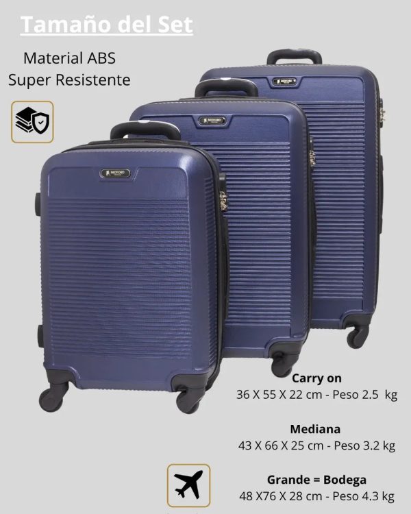 Set de 3 valijas rígidas con 4 ruedas 360° – grande, mediana y chica