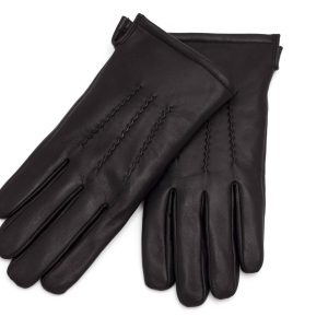 Guantes de cuero de oveja negros térmicos para hombre