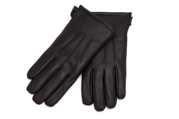 Guantes de cuero de oveja negros térmicos para hombre