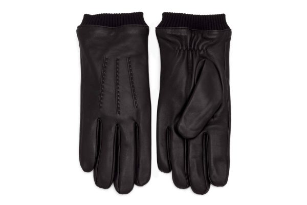 Guantes de cuero con puño tejido para hombre