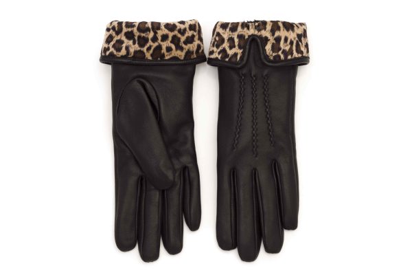 Guantes de cuero con animal print para mujer