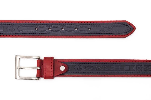 Cinturón de cuero grabado náutico bicolor sport