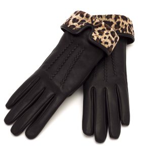 Guantes de cuero con animal print para mujer