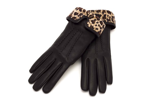 Guantes de cuero con animal print para mujer