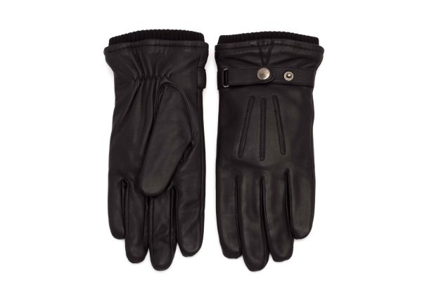 Guantes de cuero para hombre con puño tejido y broche