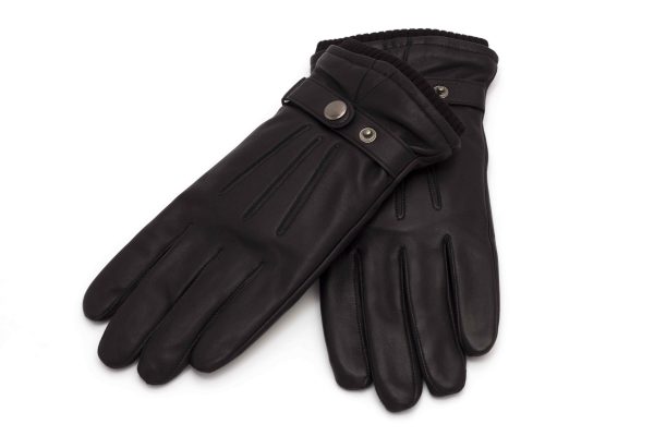 Guantes de cuero para hombre con puño tejido y broche