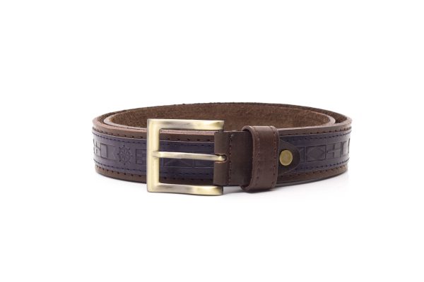Cinturón de cuero grabado náutico bicolor sport
