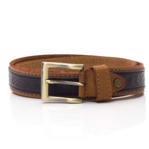 Cinturón de cuero grabado náutico bicolor sport