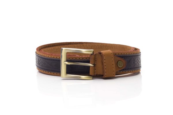 Cinturón de cuero grabado náutico bicolor sport